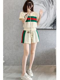 Summer fashion Short sleeve Coat+Casual Shorts two pieces set