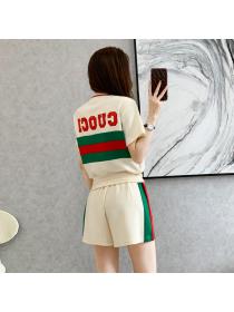 Summer fashion Short sleeve Coat+Casual Shorts two pieces set