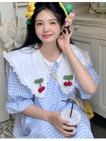 Korean Style Doll Collars Grid Printing Loose Dress 