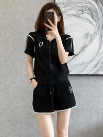 White sports casual suit women's summer loose fashion short-sleeved top+shorts two-piece set