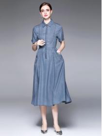 Summer fashion Shirt dress Short-sleeved Denim Dress