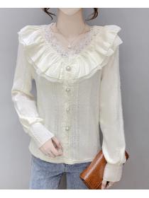 Korean Style Lace Hollow Out Sweet Fashion Blouse 