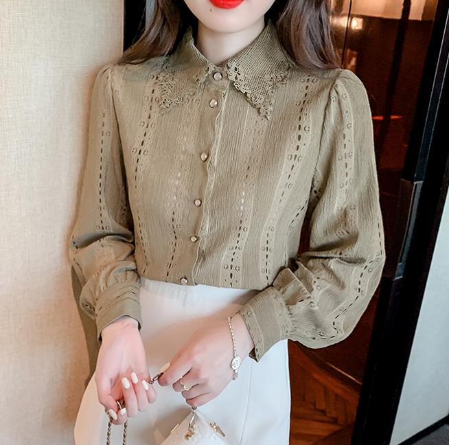 On Sale Chiffon Doll Collars Hollow Out Blouse
