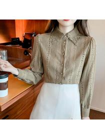 On Sale Chiffon Doll Collars Hollow Out Blouse 