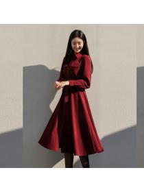 Autumn new women's chic thin temperament long dress