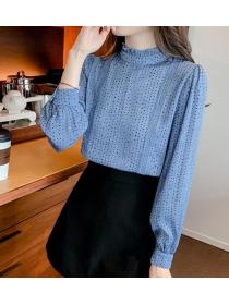 On Sale Lotus Leaf Stand Collar Puff Sleeves Blouse 