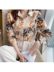 On Sale Printing Loose Doll Collars Fashion Blouse 