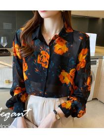 French retro lantern long-sleeved floral shirt design niche loose chic top