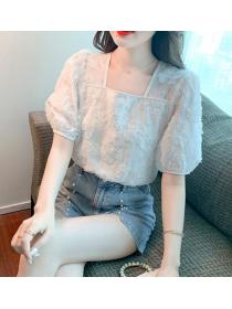 On Sale Lace Hollow Out Puff Sleeve Blouse 