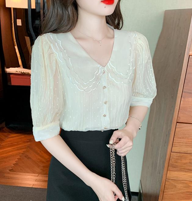 On Sale Lace Hollow Out Puff Sleeve Blouse