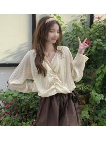 Korean Style Drape Fashion Pure Color Blouse 