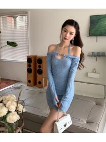 Trendy sexy hot girl dress knitted dress two-piece set
