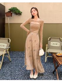 Summer temperament Chinese ink floral long Two pieces dress 