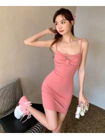 Summer fashion Pink sexy dress Hip-full straps dress