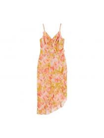 Summer new mid-length sexy split floral Straps dress for women