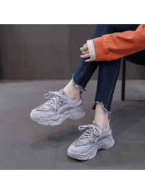 Autumn new leather Thick sole sneakers women's shoes