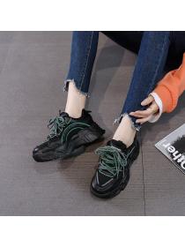 Autumn new leather Thick sole sneakers women's shoes