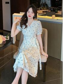 New style embroidered V-neck floral dress one piece dress