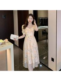 Summer new Korean style square neck floral dress temperament dress