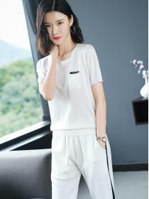 Sports short-sleeved suit women's summer casual pants ice silk knitted two-piece suit