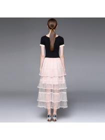 Summer new Slim waist mesh short-sleeved dress
