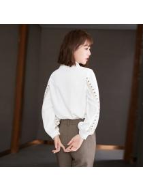 Autumn fashion style white shirt Chic chiffon long-sleeved top