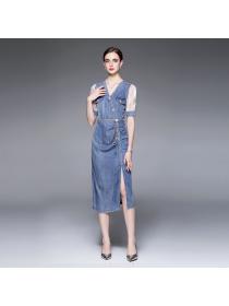 Summer new niche denim slim waist Fashion dress