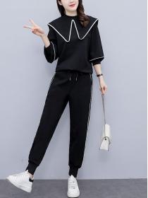 Korean fashion casual doll collar Top+Pants two-piece set