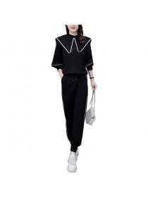 Korean fashion casual doll collar Top+Pants two-piece set