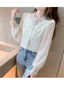 French long-sleeved lace stitching shirt temperament top