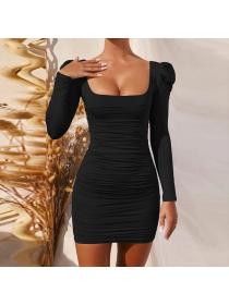 Outlet hot style Sexy Backless Square neck Long sleeved dress