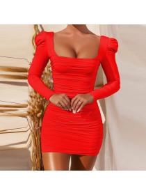 Outlet hot style Sexy Backless Square neck Long sleeved dress