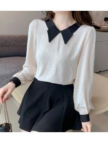 Long Sleeve Doll Collar Korean Style Loose Bottoming Shirt 