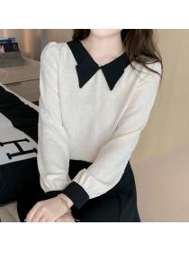 Long Sleeve Doll Collar Korean Style Loose Bottoming Shirt 