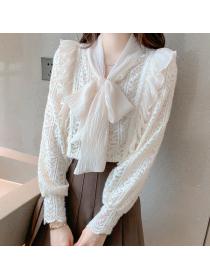Fashion style long-sleeved bow top 