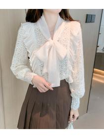 Fashion style long-sleeved bow top 