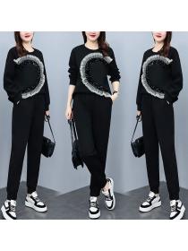 New style plus Size Round neck Sweater Loose Casual Two-piece Suit