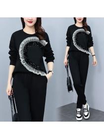 New style plus Size Round neck Sweater Loose Casual Two-piece Suit