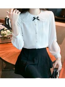 Sweet Doll Collar White Korean Style Top