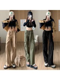 Vintage style street fashion wide leg overalls casual straight pants