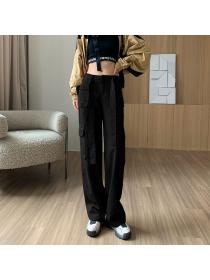 Vintage style street fashion wide leg overalls casual straight pants
