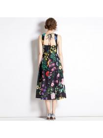 Vintage style Print High Waist Slip Dress
