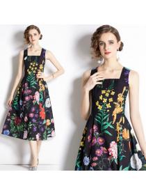 Vintage style Print High Waist Slip Dress