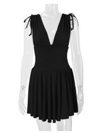 Outlet hot style Summer Sleeveless Sexy Deep V Slim Pleated Dress