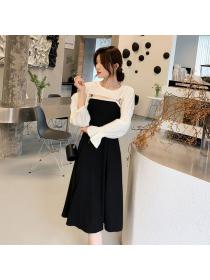 Autumn New Korean Style Shawl + Lace Sling Dress Two pieces dress