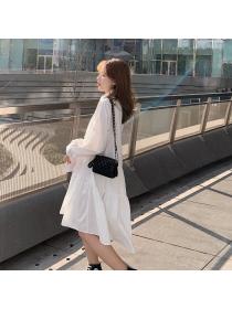 Autumn new Korean style chic solid color Long-sleeved shirt dress