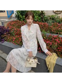 Autumn Korean fashion Chic temperament bow Fashion dress