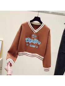 Autumn new Student sports V-neck short loose sweater