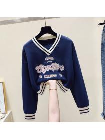 Autumn new Student sports V-neck short loose sweater