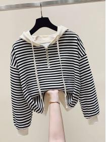 Autumn new hooded long-sleeved sweater women's casual striped hoodies